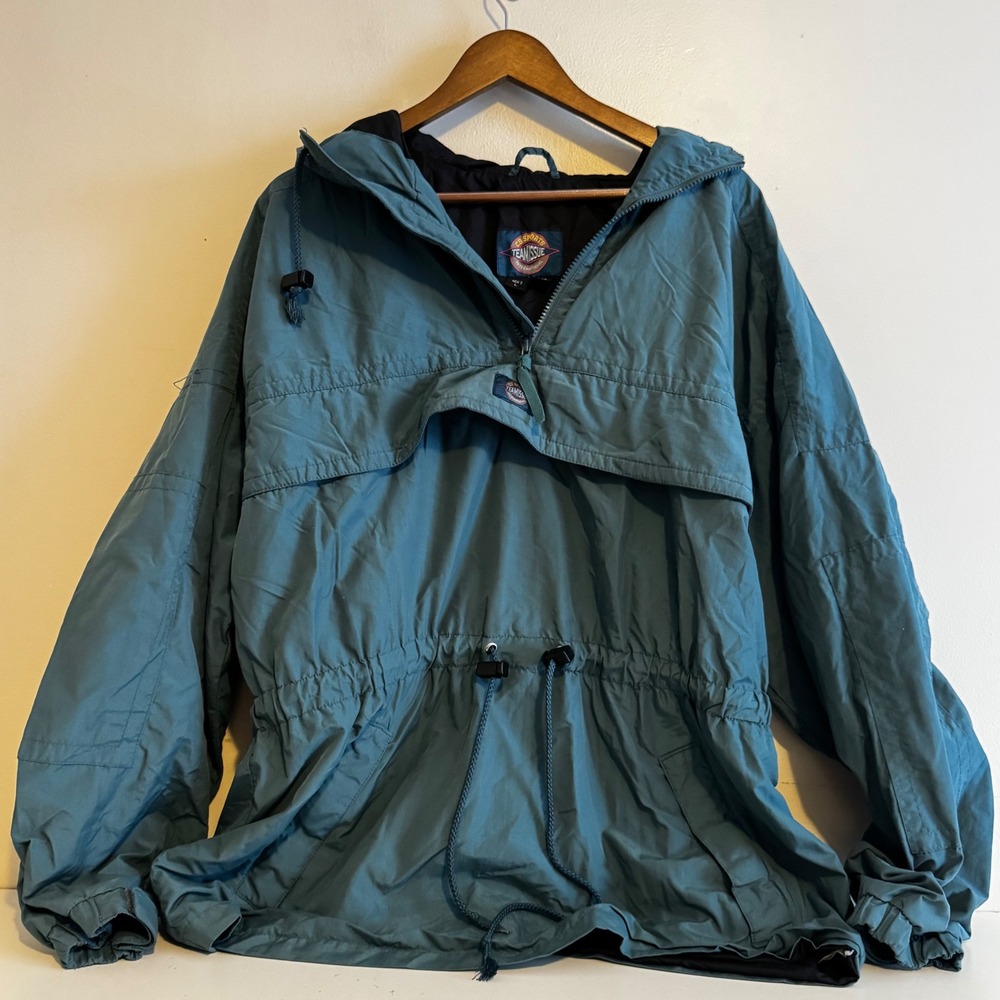 VTG CB Sports Men's Lg Team Issue Anorak Jacket Teal Blue Green Hooded Half Zip